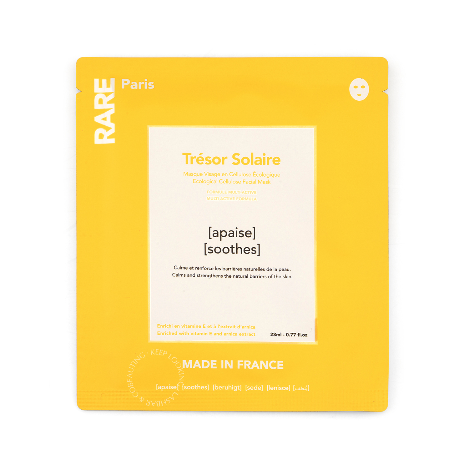 Успокаивающая и укрепляющая тканевая маска для лица Trésor Solaire RARE Paris, 23 мл