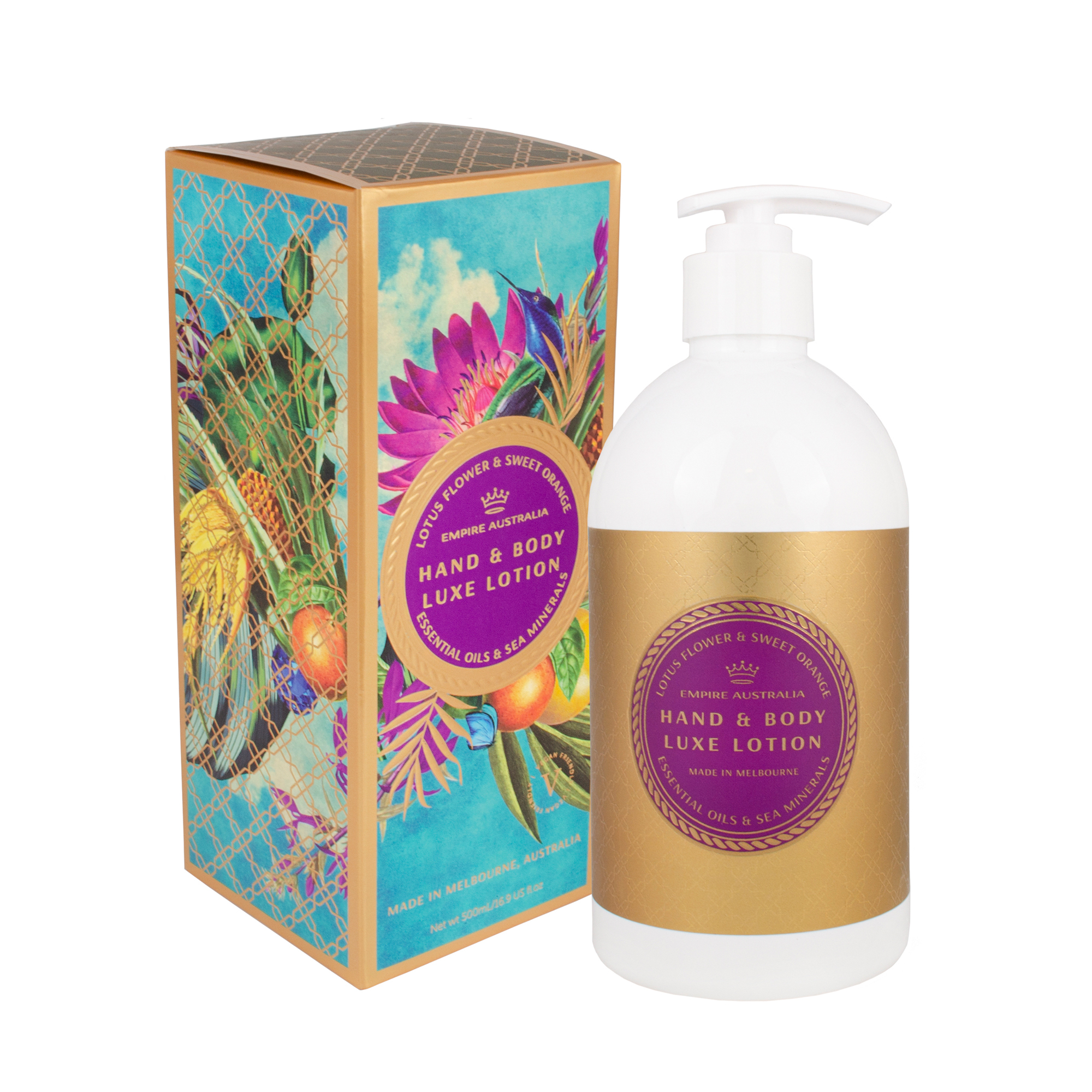 Лосьон для рук и тела EMPIRE AUSTRALIA с маслами цветка лотоса и сладкого апельсина, SAPPHIRE 500 мл