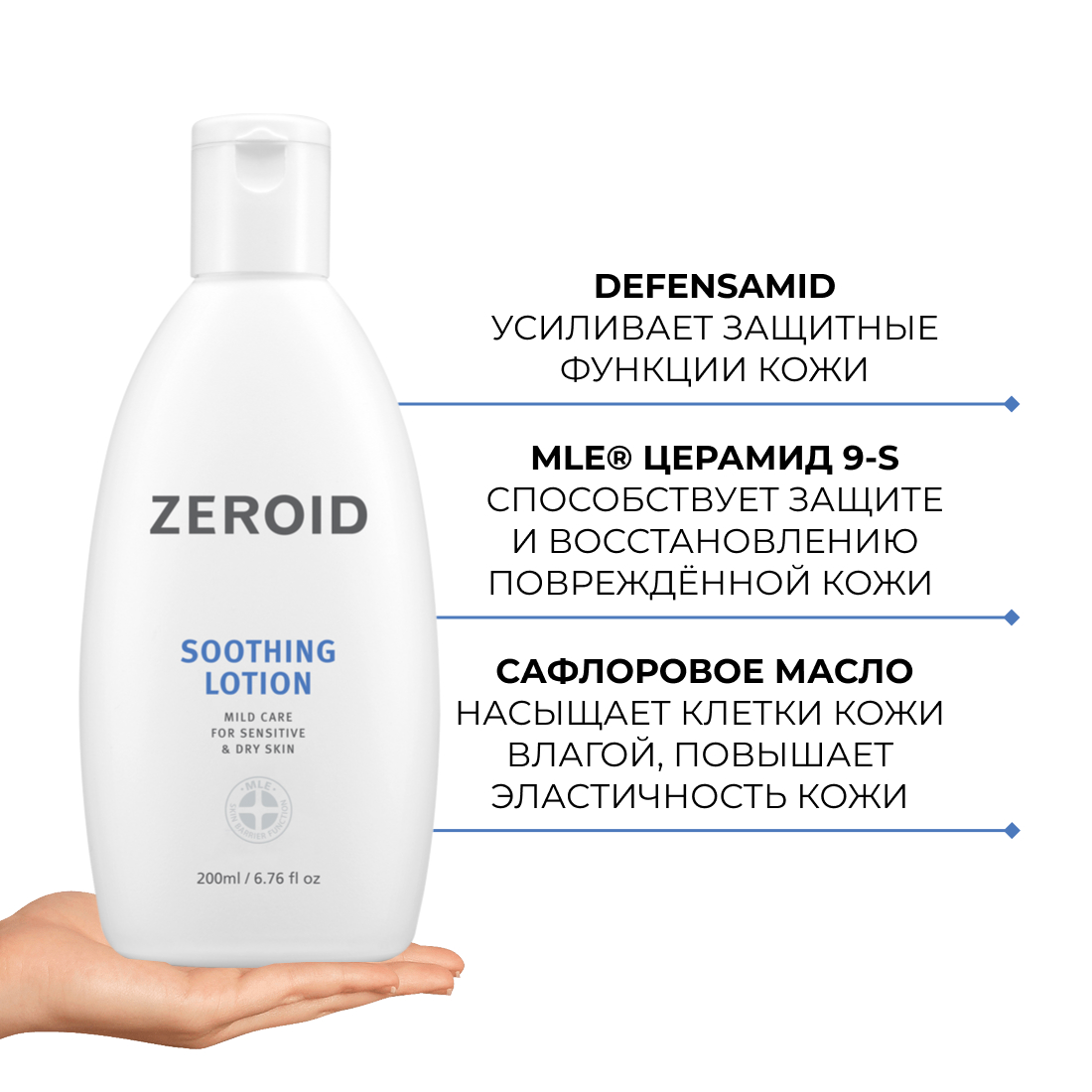 Смягчающий и успокаивающий лосьон для чувствительной и сухой кожи ZEROID Soothing, 200 мл