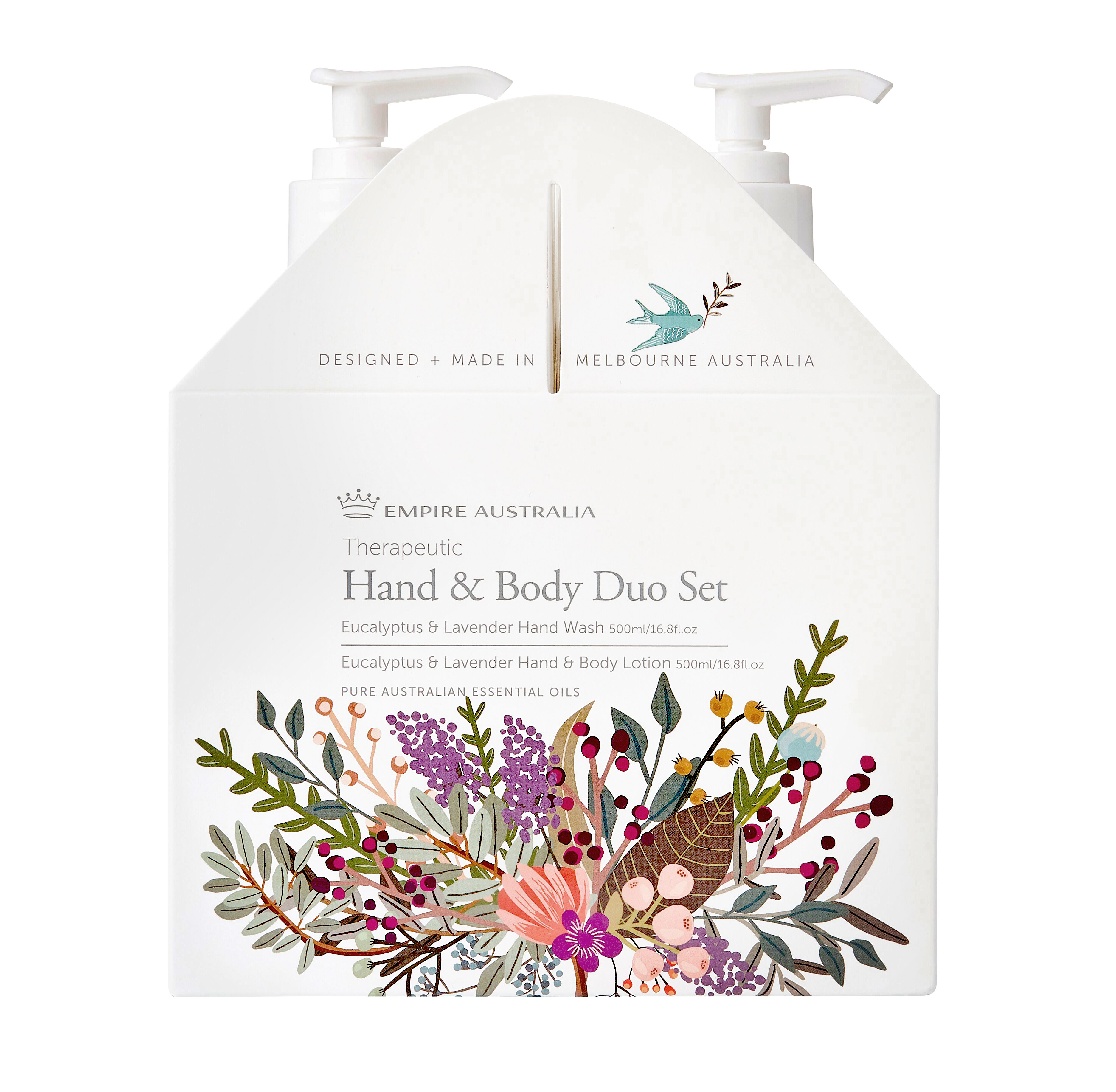 Дуэт жидкого мыла для рук и лосьона для тела EMPIRE AUSTRALIA с маслами эвкалипта и лаванды, 500млх2